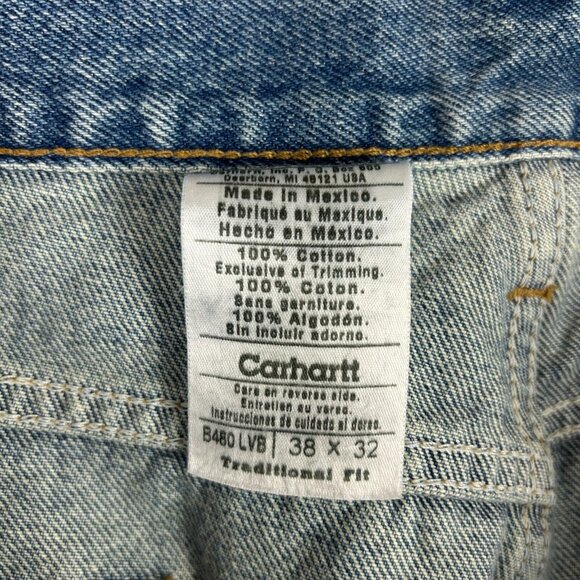 Carhartt Vintage Blue Jeans Size 38x32 Work Wear Traditional Fit B480 LVB Cowboy - Picture 6 of 7